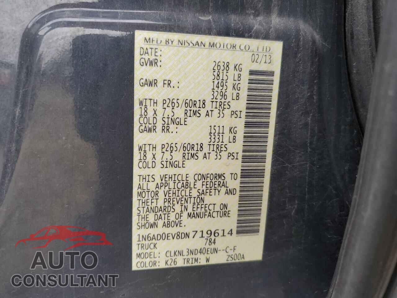 NISSAN FRONTIER 2013 - 1N6AD0EV8DN719614