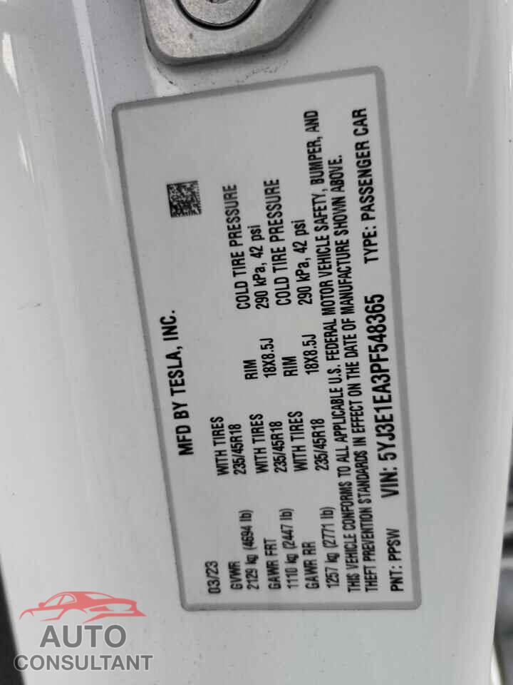 TESLA MODEL 3 2023 - 5YJ3E1EA3PF548365