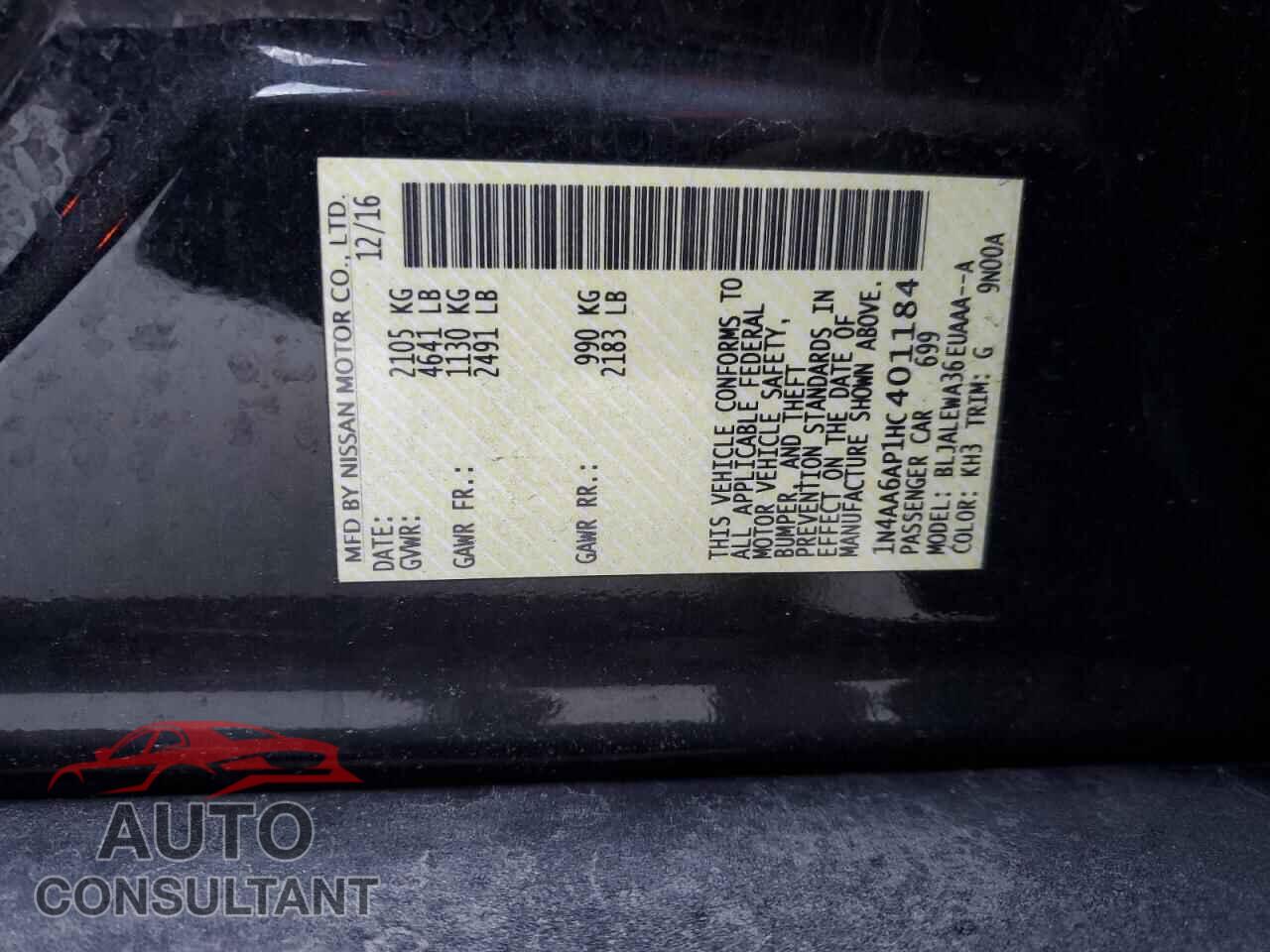 NISSAN MAXIMA 2017 - 1N4AA6AP1HC401184