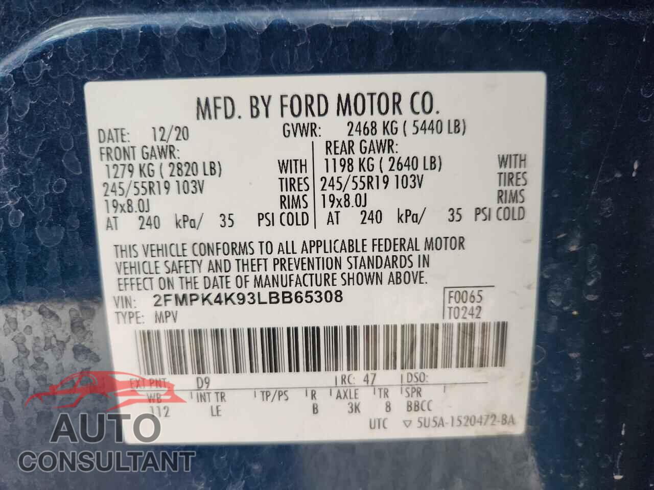 FORD EDGE 2020 - 2FMPK4K93LBB65308