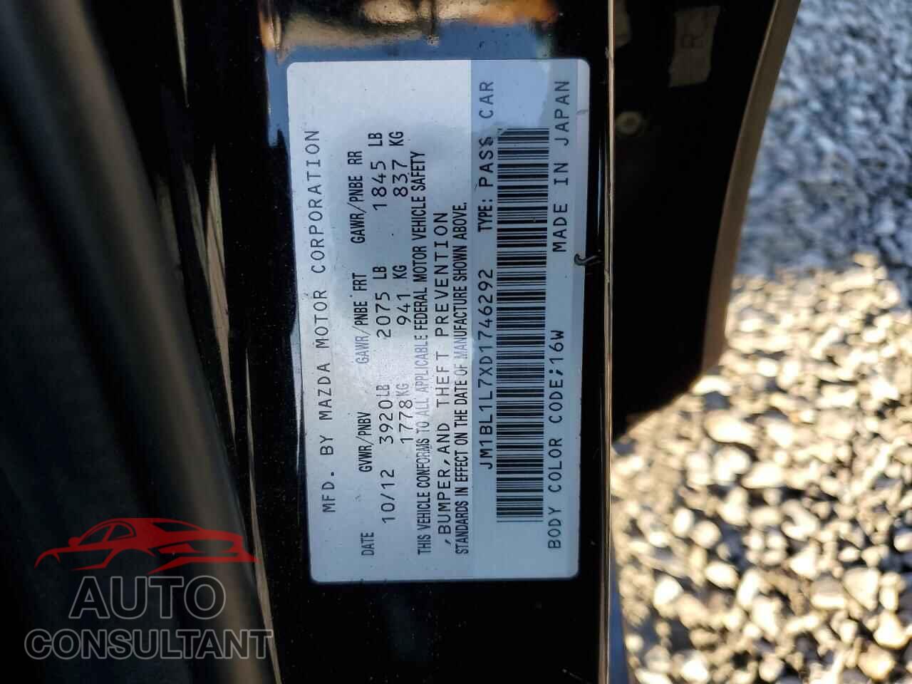 MAZDA 3 2013 - JM1BL1L7XD1746292