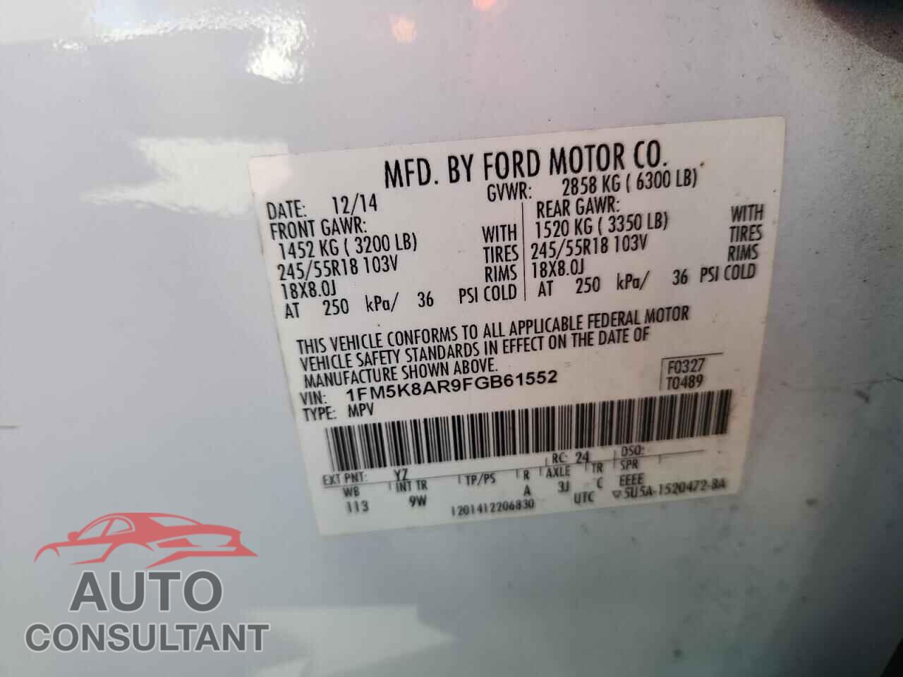 FORD EXPLORER 2015 - 1FM5K8AR9FGB61552