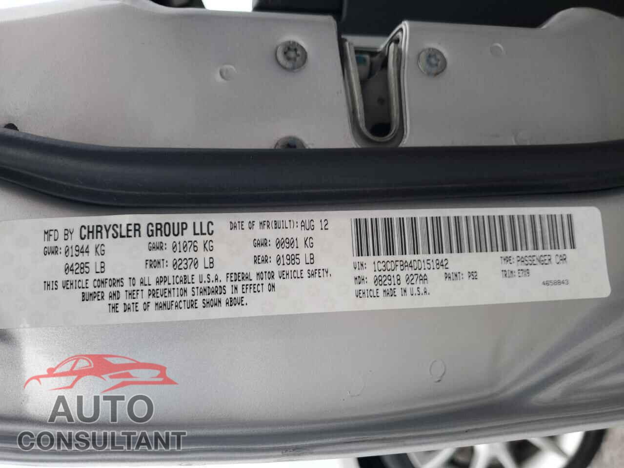 DODGE DART 2013 - 1C3CDFBA4DD151842