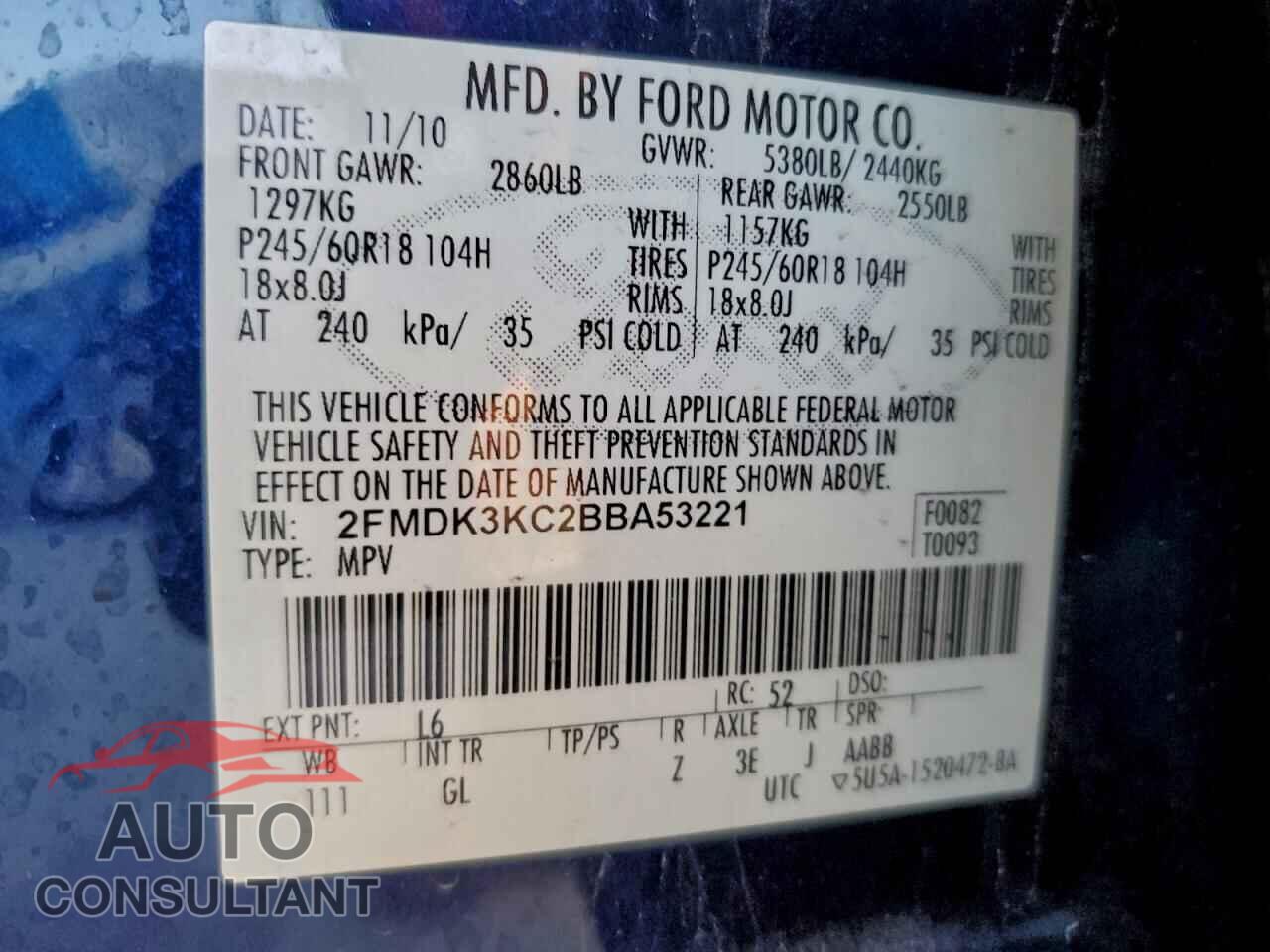 FORD EDGE 2011 - 2FMDK3KC2BBA53221
