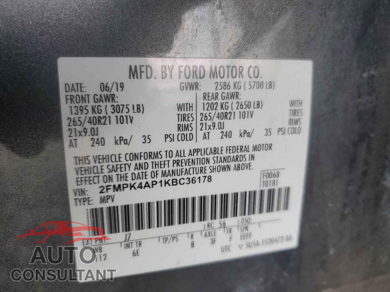 FORD EDGE 2019 - 2FMPK4AP1KBC36178