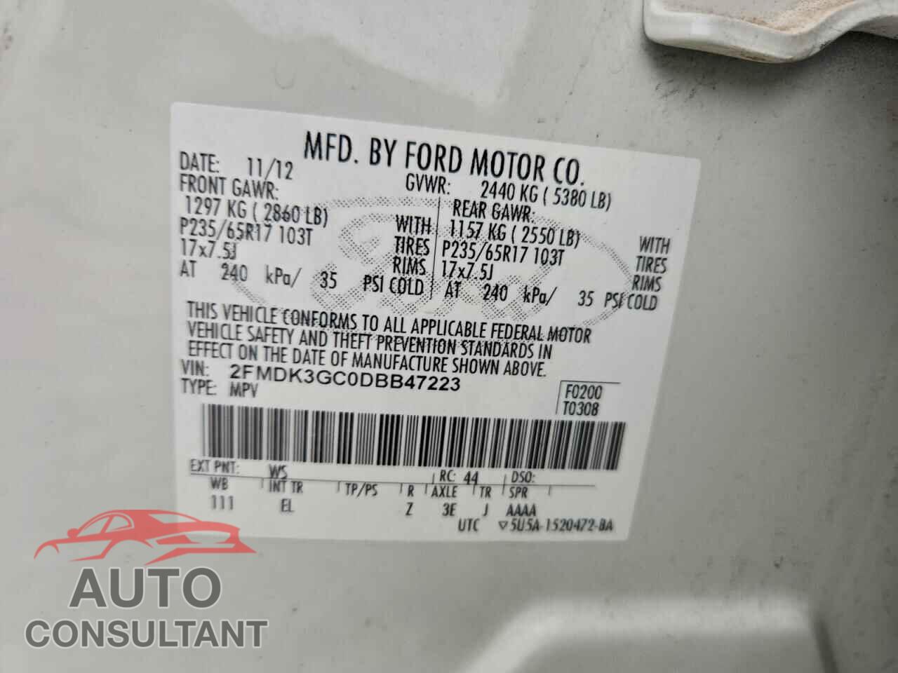 FORD EDGE 2013 - 2FMDK3GC0DBB47223