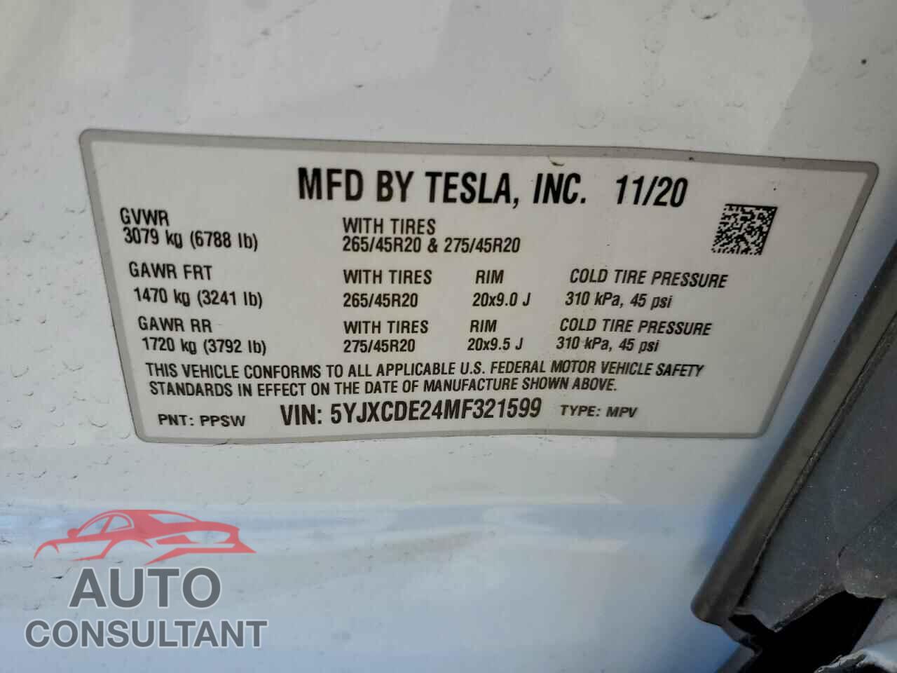 TESLA MODEL X 2021 - 5YJXCDE24MF321599