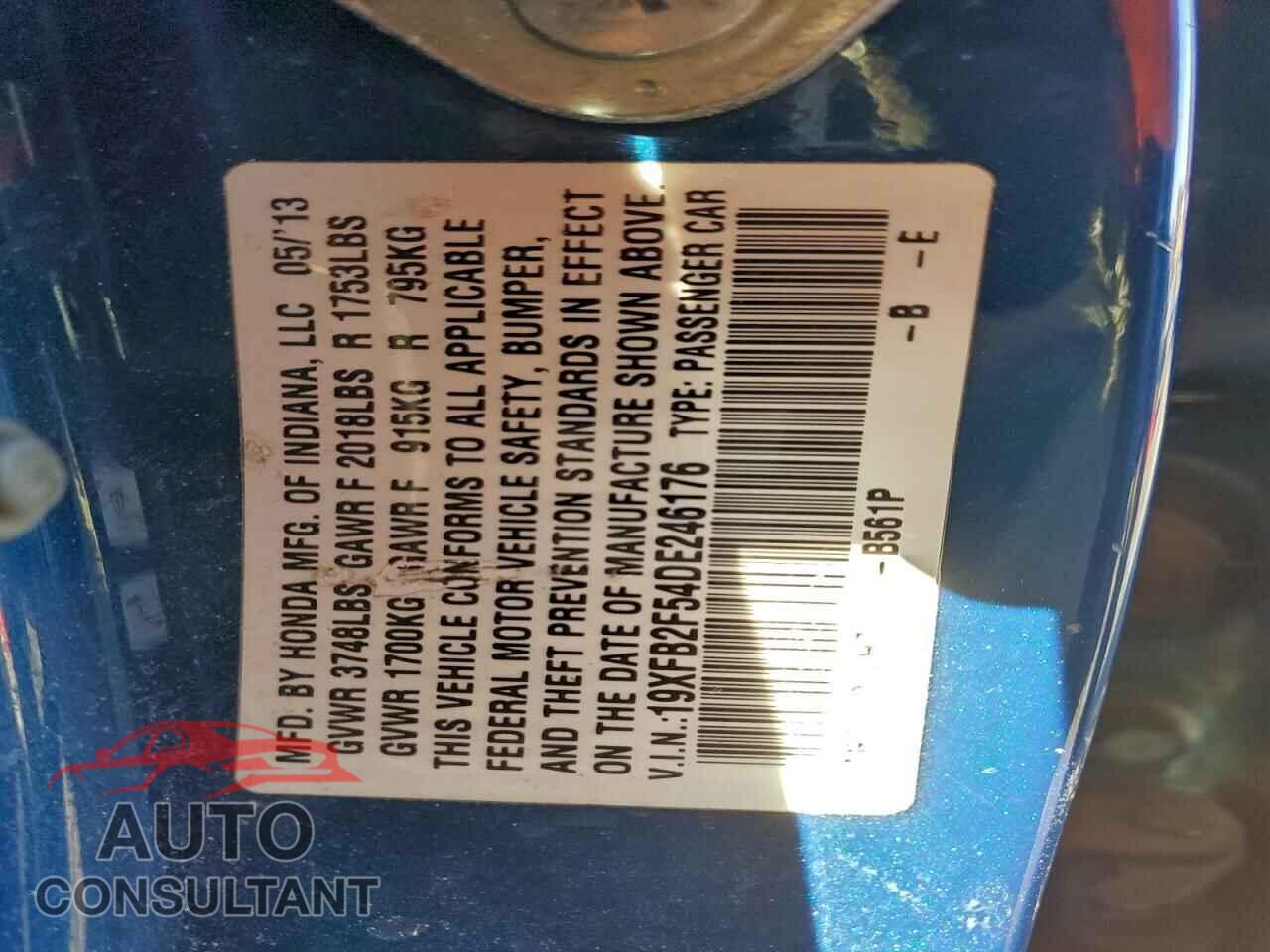 HONDA CIVIC 2013 - 19XFB2F54DE246176