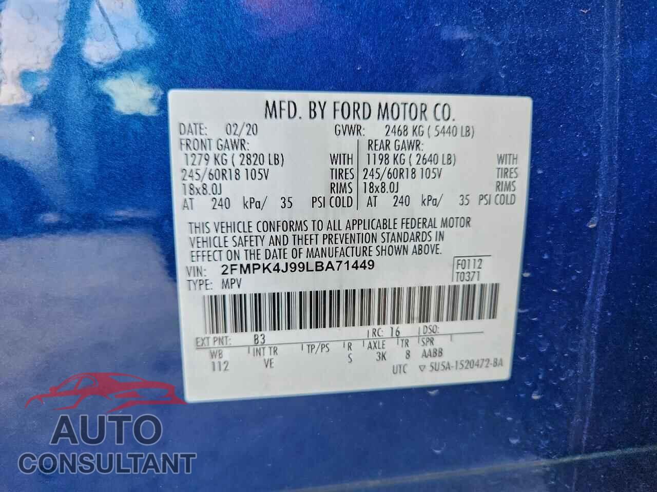 FORD EDGE 2020 - 2FMPK4J99LBA71449