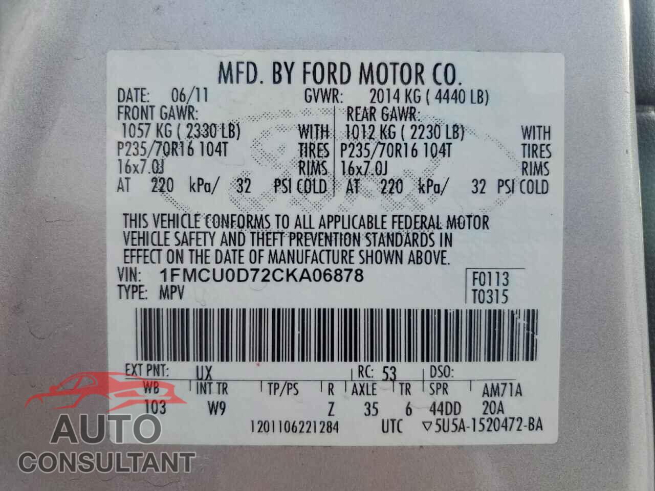 FORD ESCAPE 2012 - 1FMCU0D72CKA06878