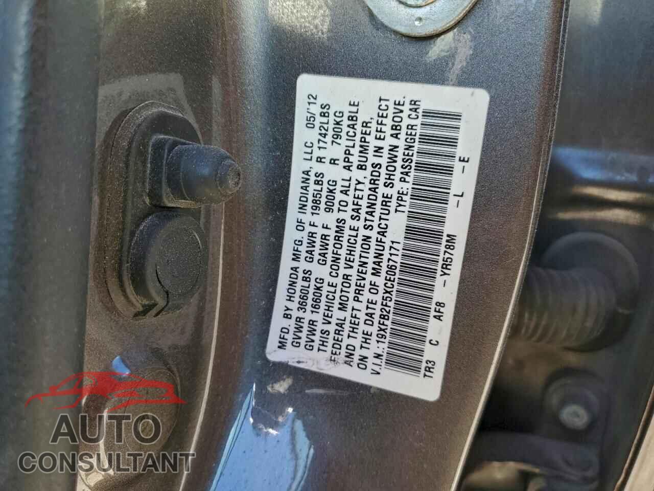 HONDA CIVIC 2012 - 19XFB2F5XCE067171