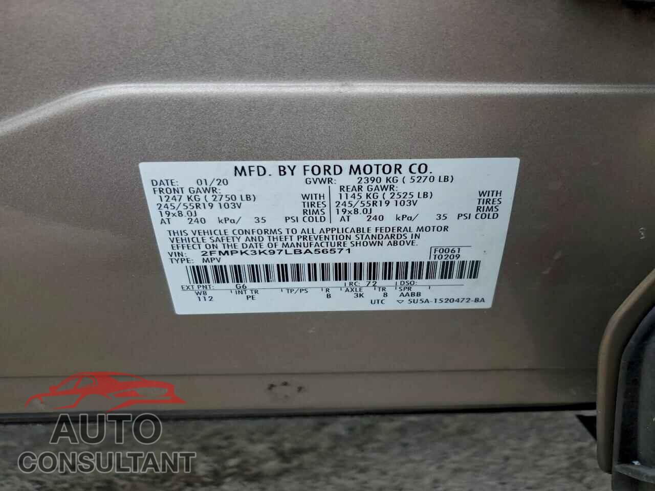 FORD EDGE 2020 - 2FMPK3K97LBA56571