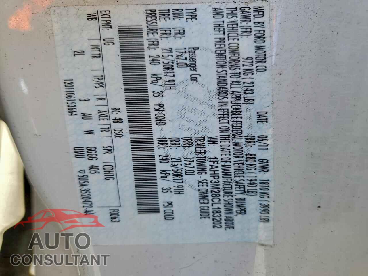 FORD FOCUS 2012 - 1FAHP3M28CL183202