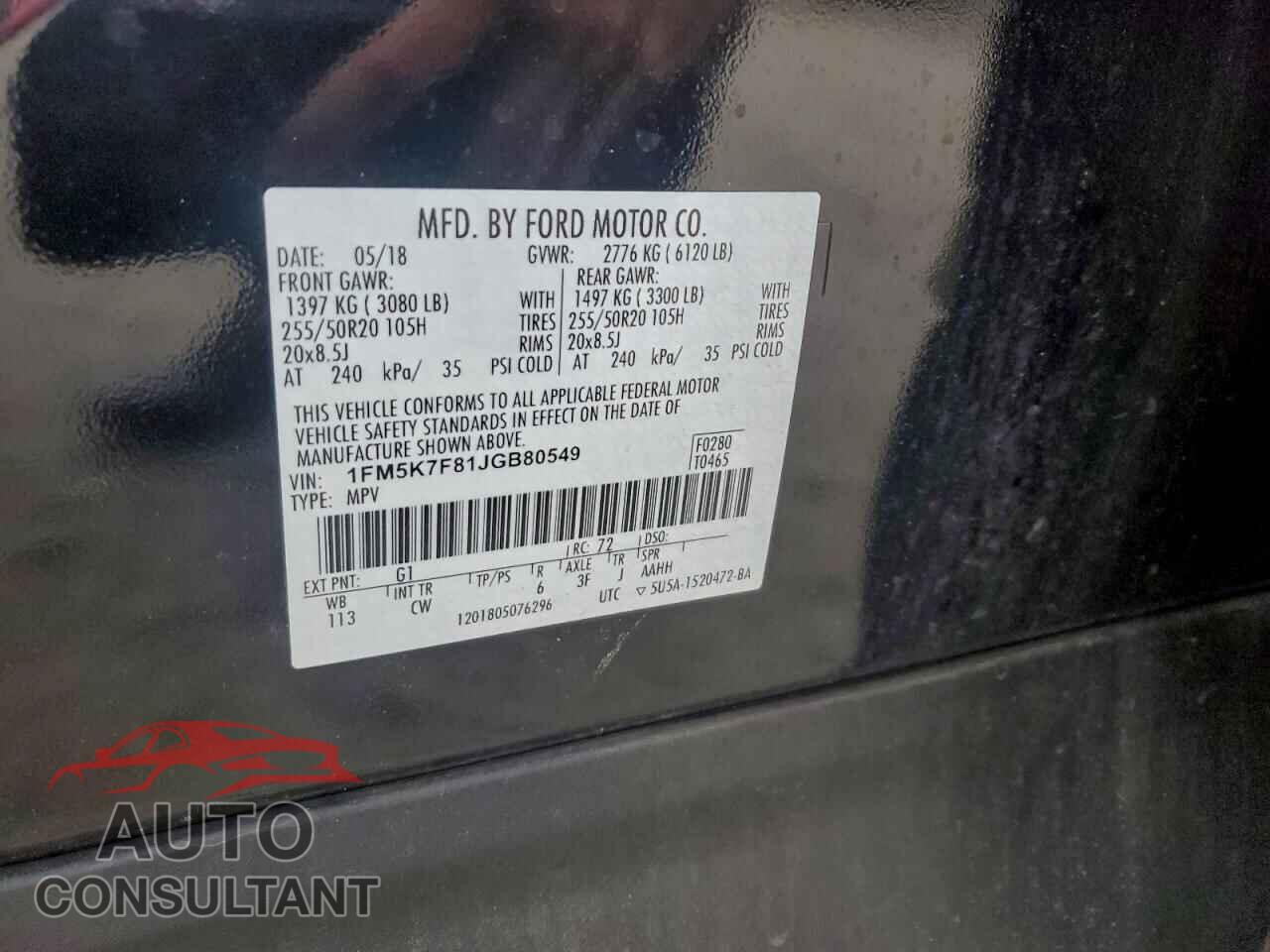 FORD EXPLORER 2018 - 1FM5K7F81JGB80549