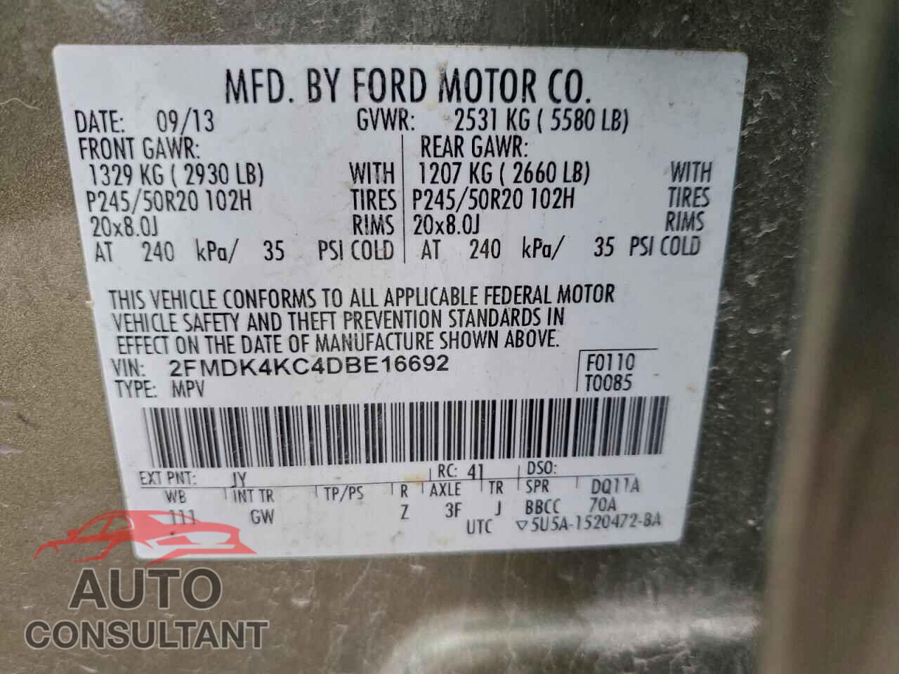 FORD EDGE 2013 - 2FMDK4KC4DBE16692