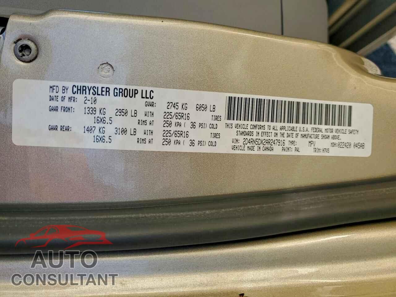 DODGE CARAVAN 2010 - 2D4RN5DX2AR247916