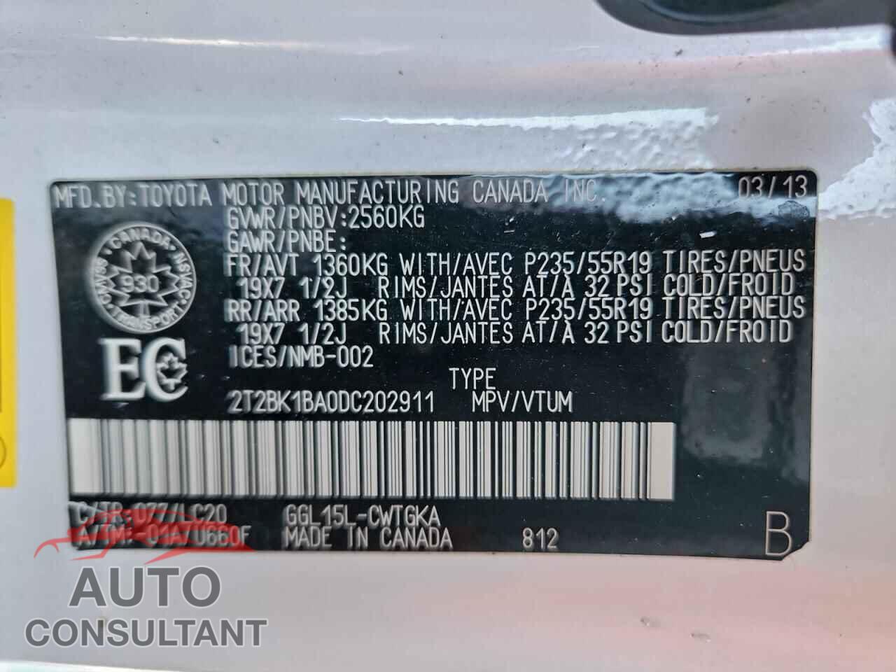 LEXUS RX350 2013 - 2T2BK1BA0DC202911