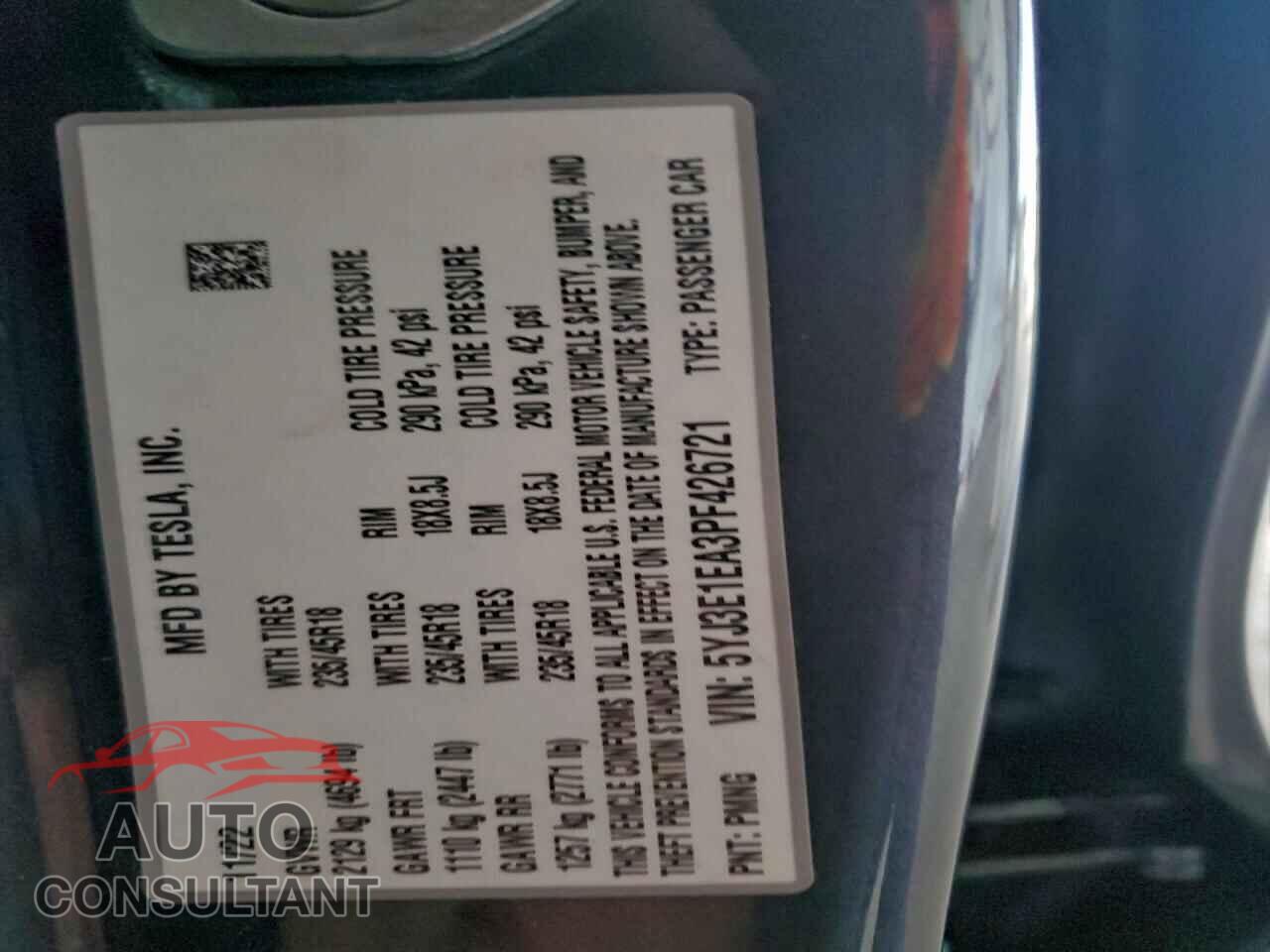 TESLA MODEL 3 2023 - 5YJ3E1EA3PF426721