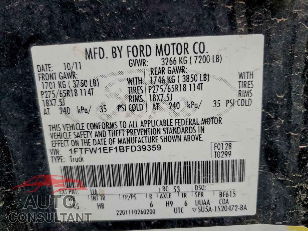 FORD F-150 2011 - 1FTFW1EF1BFD39359