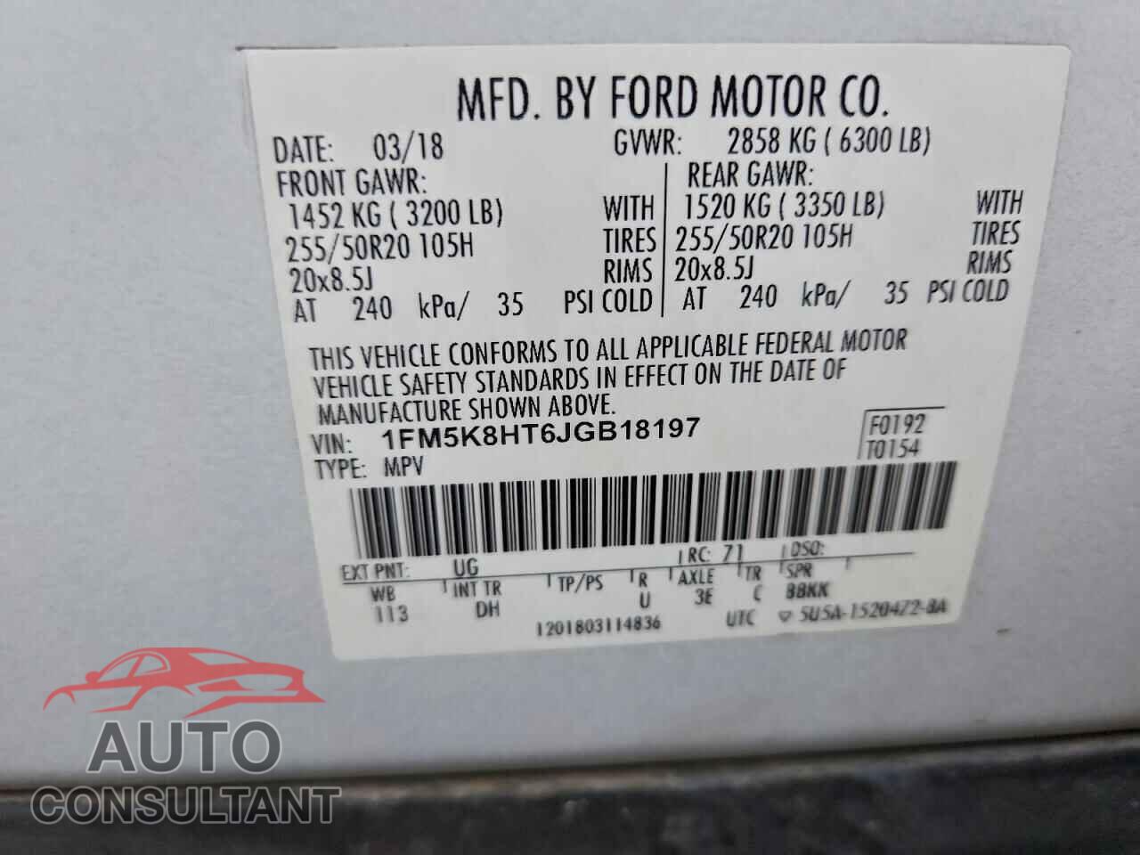 FORD EXPLORER 2018 - 1FM5K8HT6JGB18197