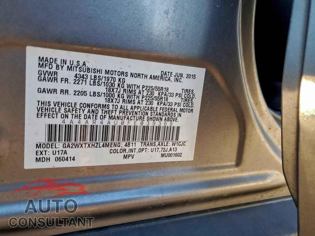 MITSUBISHI OUTLANDER 2015 - 4A4AR4AU0FE039369
