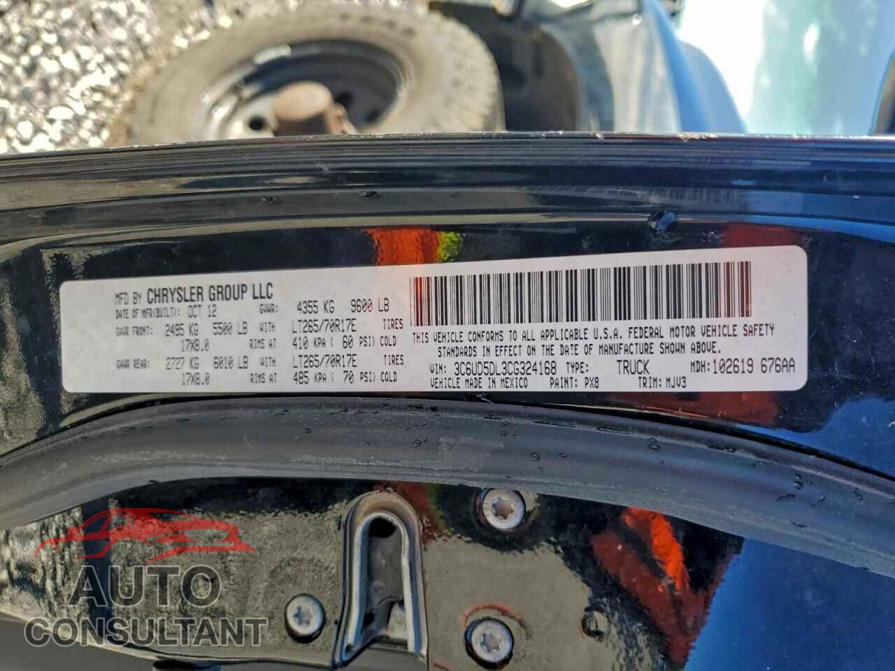 DODGE RAM 2500 2012 - 3C6UD5DL3CG324168