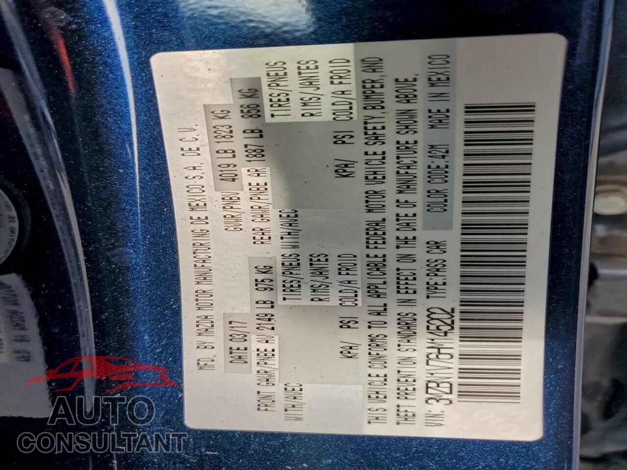 MAZDA 3 2017 - 3MZBN1V76HM145202