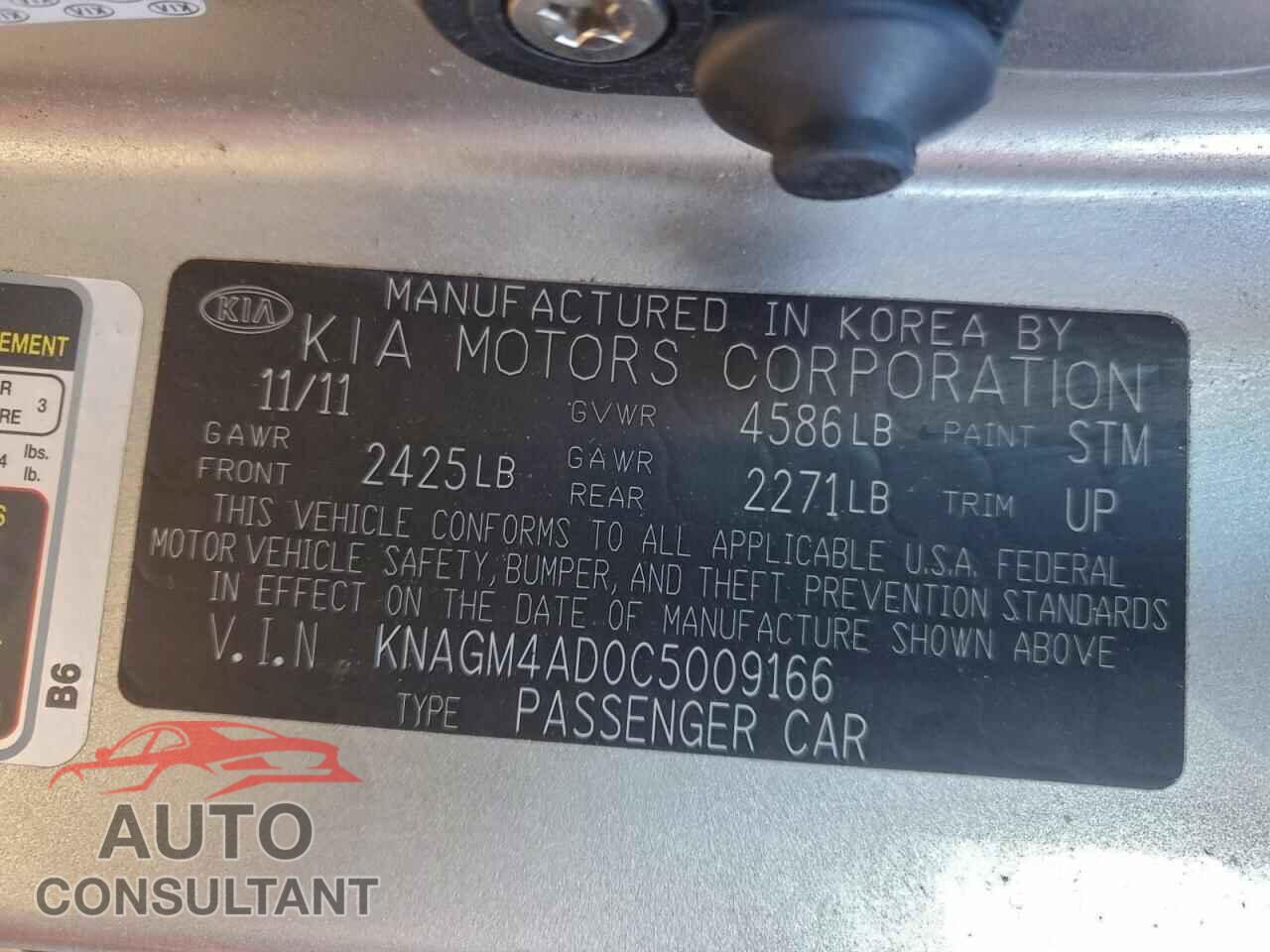 KIA OPTIMA 2012 - KNAGM4AD0C5009166