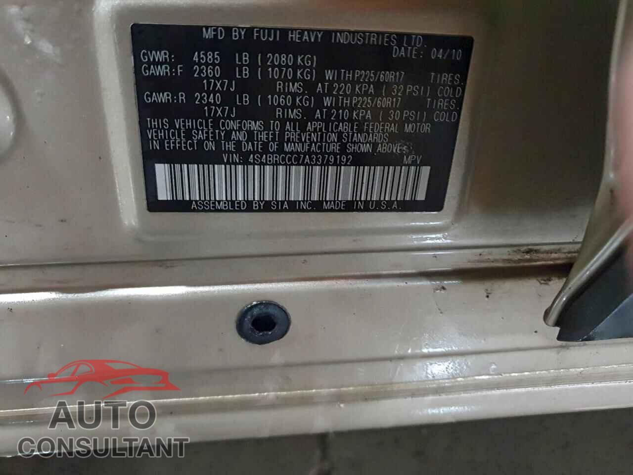 SUBARU OUTBACK 2010 - 4S4BRCCC7A3379192
