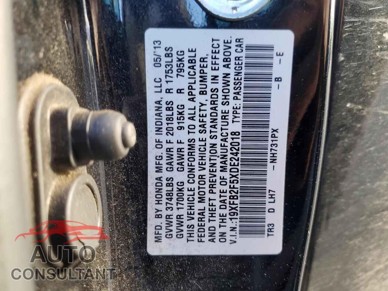 HONDA CIVIC 2013 - 19XFB2F5XDE242018