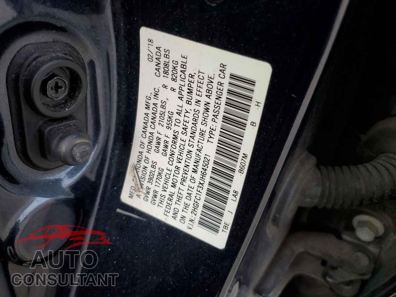 HONDA CIVIC 2018 - 2HGFC1F3XJH645021