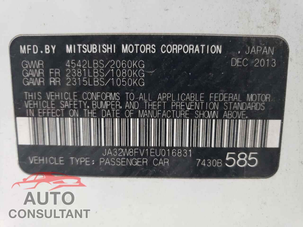 MITSUBISHI EVO 2014 - JA32W8FV1EU016831