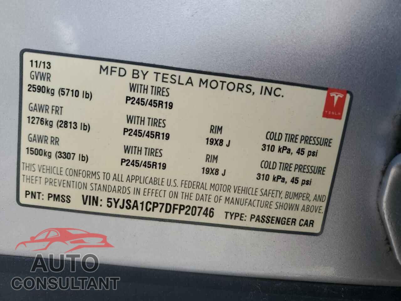 TESLA MODEL S 2013 - 5YJSA1CP7DFP20746