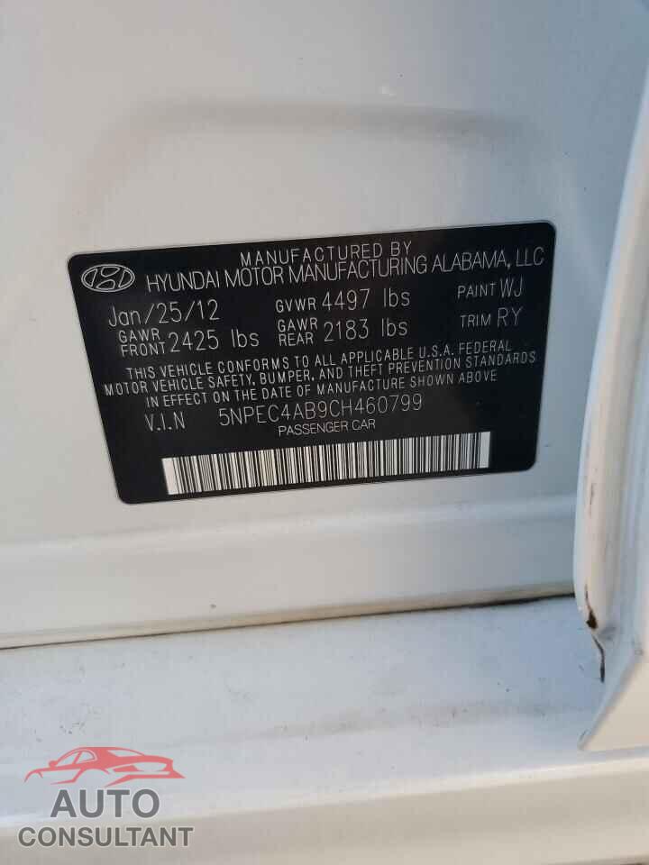 HYUNDAI SONATA 2012 - 5NPEC4AB9CH460799