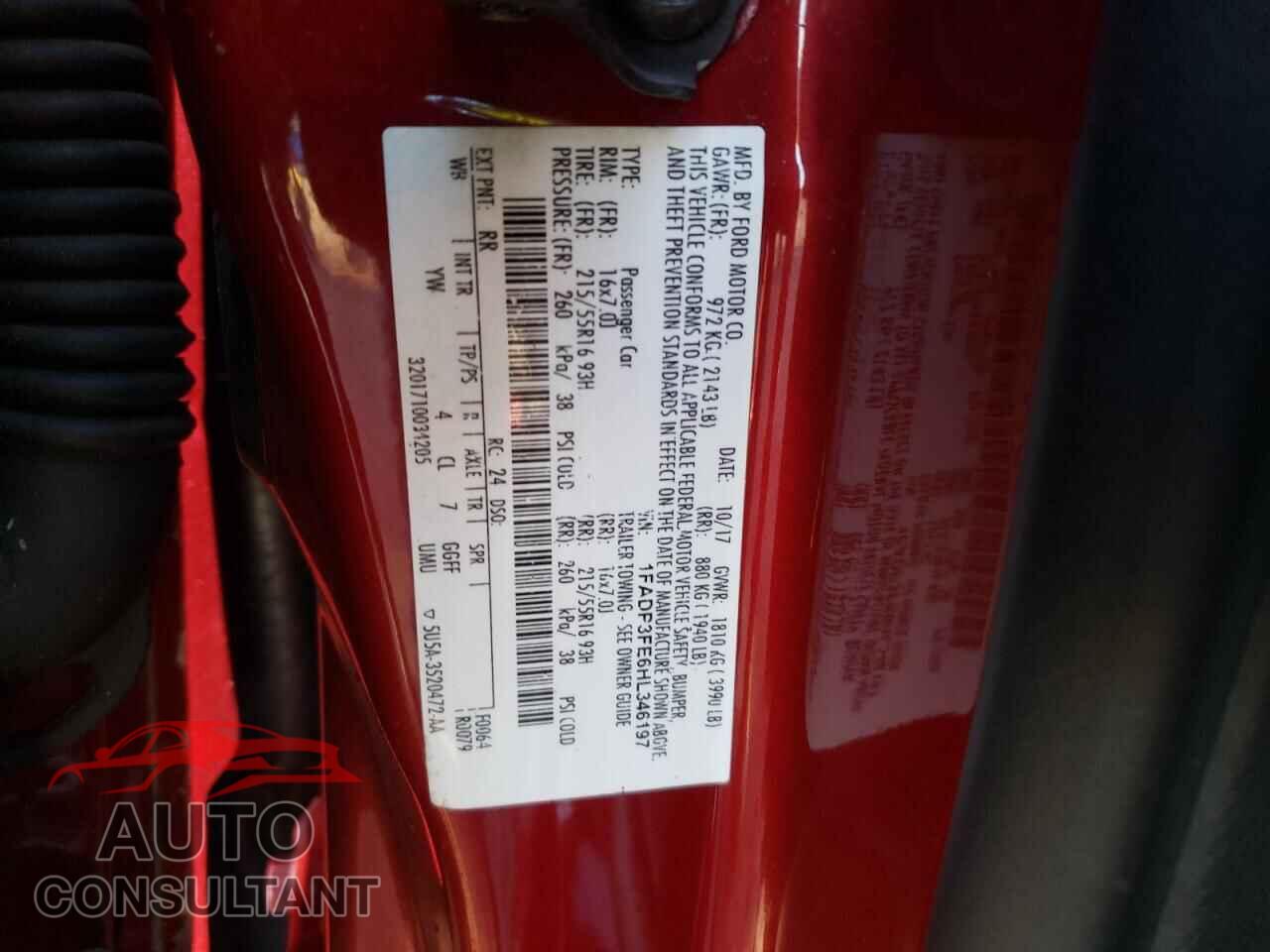 FORD FOCUS 2017 - 1FADP3FE6HL346197