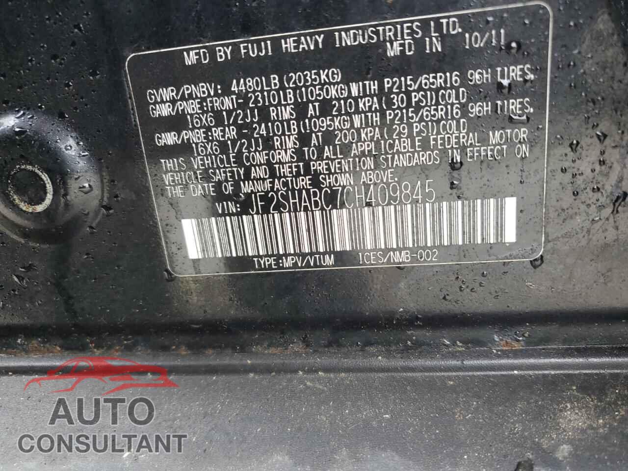 SUBARU FORESTER 2012 - JF2SHABC7CH409845