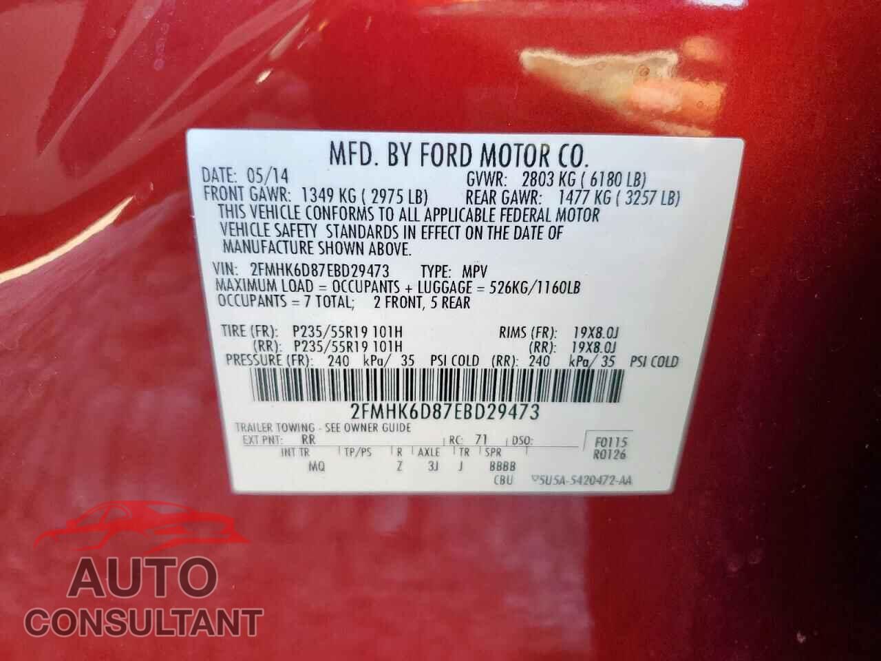 FORD FLEX 2014 - 2FMHK6D87EBD29473