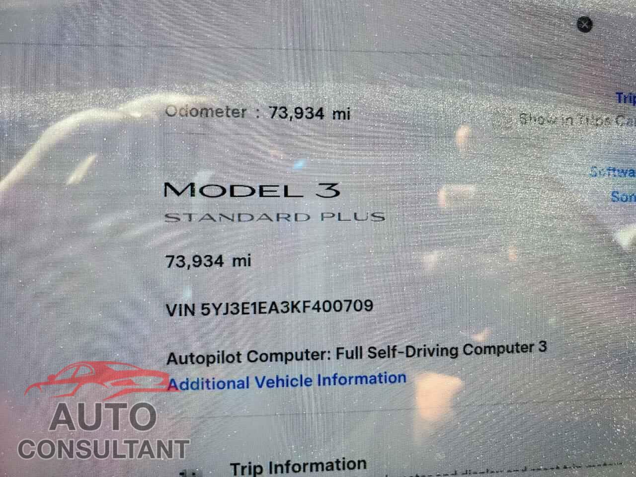 TESLA MODEL 3 2019 - 5YJ3E1EA3KF400709