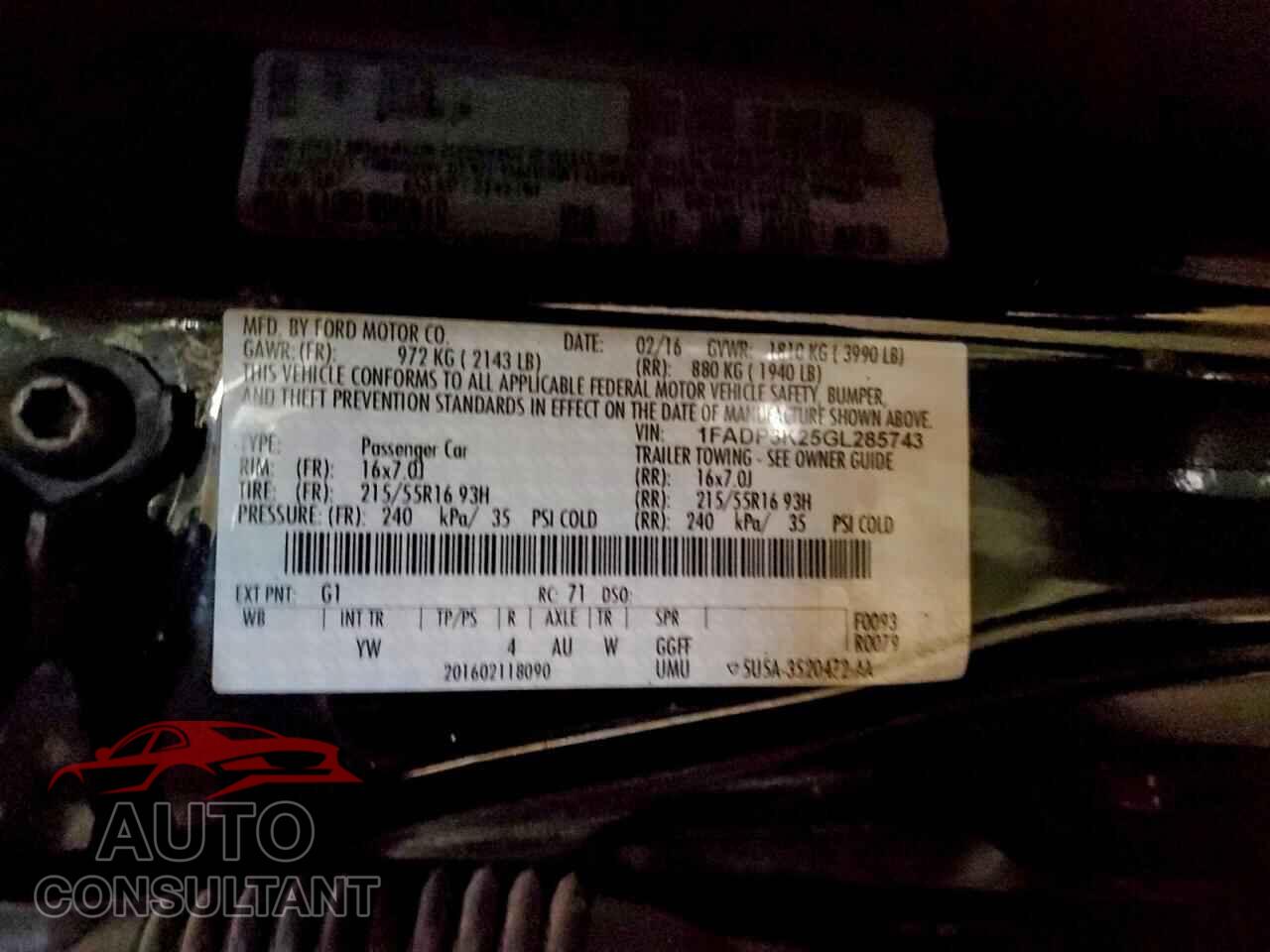 FORD FOCUS 2016 - 1FADP3K25GL285743