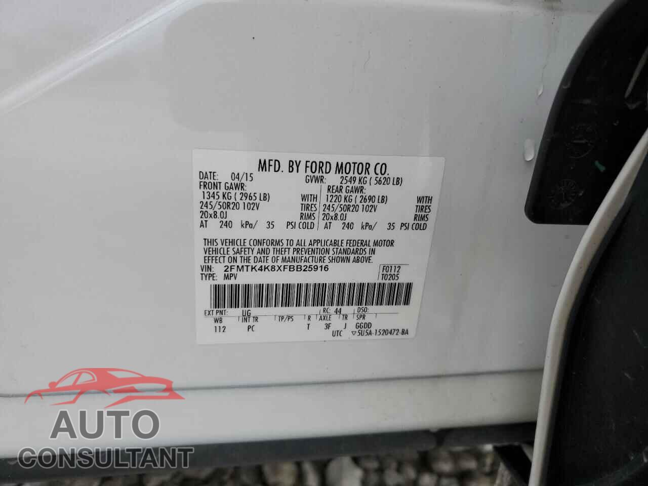 FORD EDGE 2015 - 2FMTK4K8XFBB25916