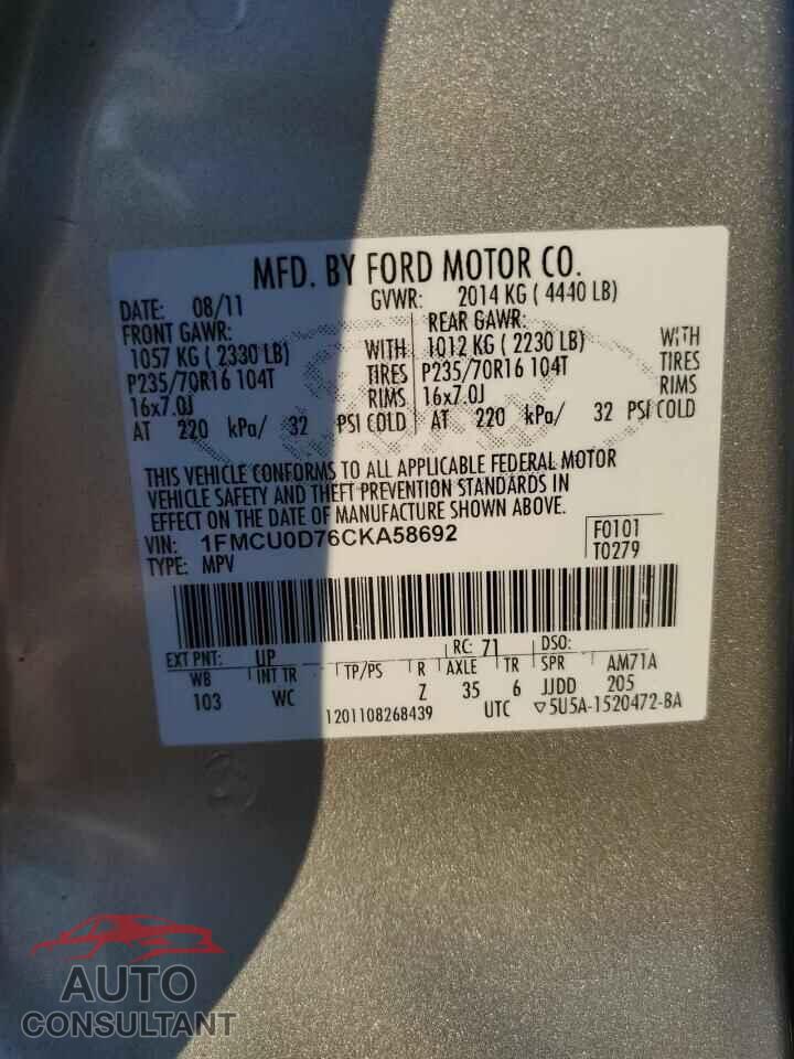 FORD ESCAPE 2012 - 1FMCU0D76CKA58692