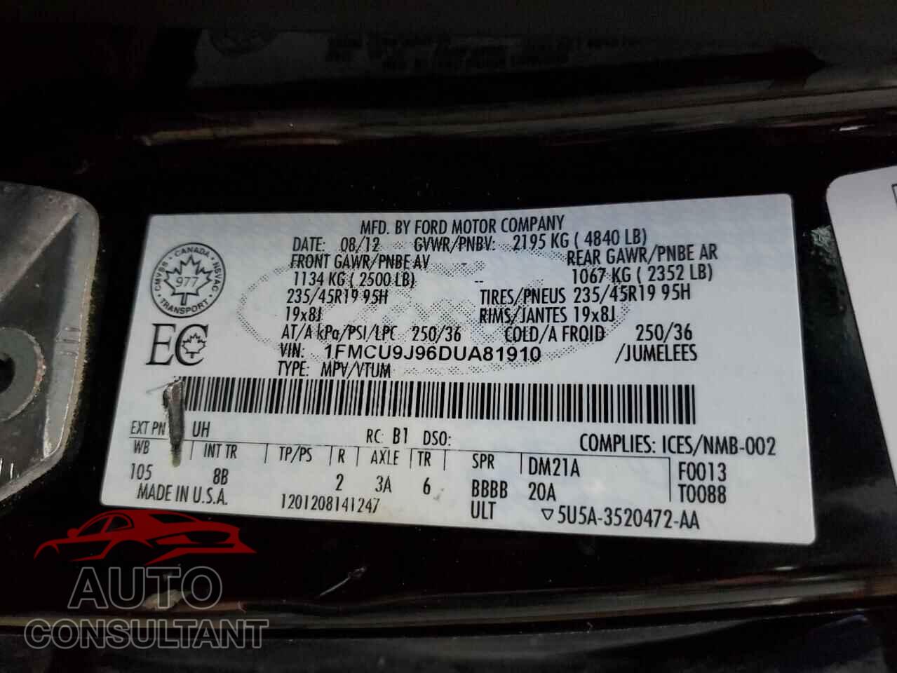 FORD ESCAPE 2013 - 1FMCU9J96DUA81910