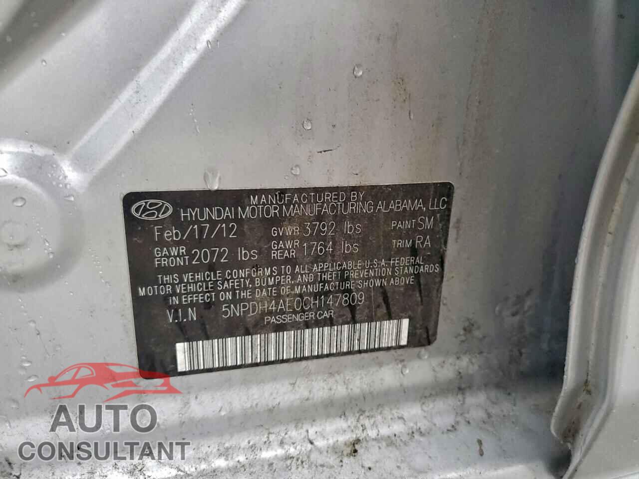 HYUNDAI ELANTRA 2012 - 5NPDH4AE0CH147809