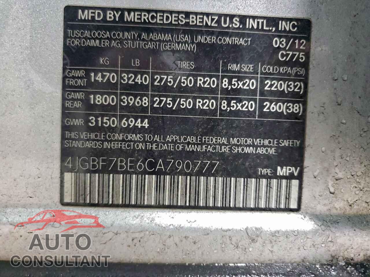 MERCEDES-BENZ GL-CLASS 2012 - 4JGBF7BE6CA790777