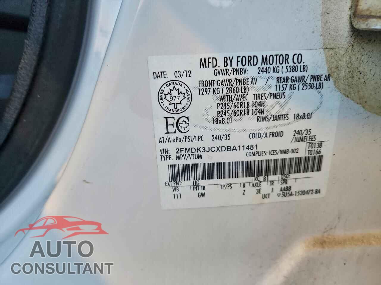 FORD EDGE 2013 - 2FMDK3JCXDBA11481