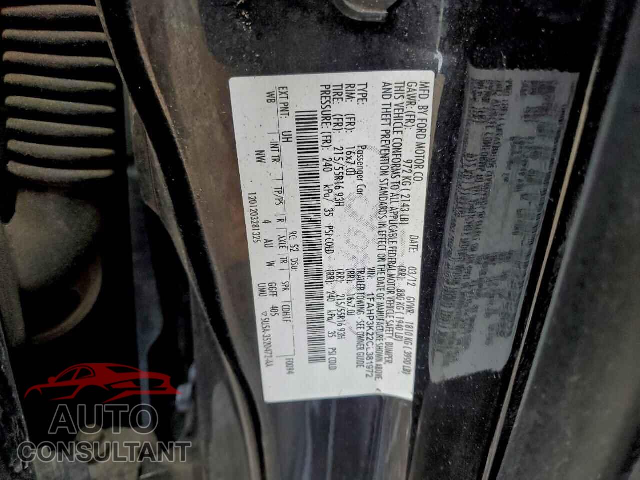 FORD FOCUS 2012 - 1FAHP3K22CL381972