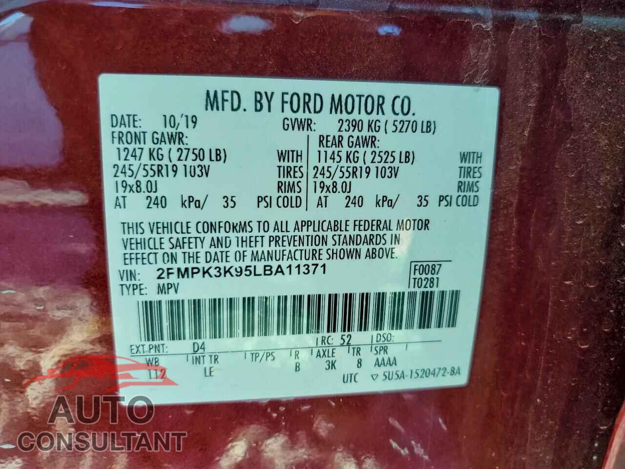 FORD EDGE 2020 - 2FMPK3K95LBA11371