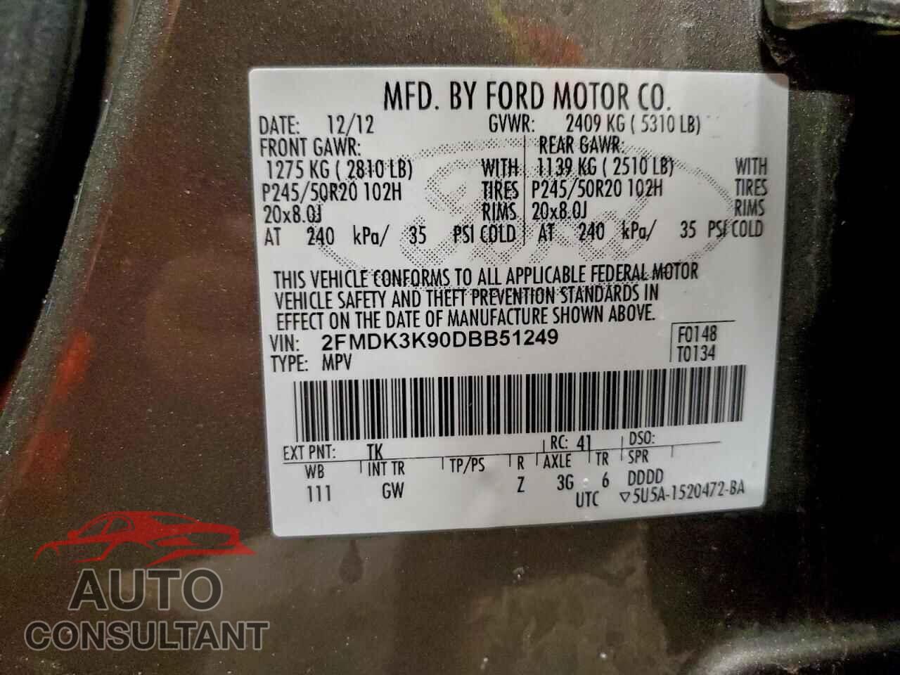 FORD EDGE 2013 - 2FMDK3K90DBB51249
