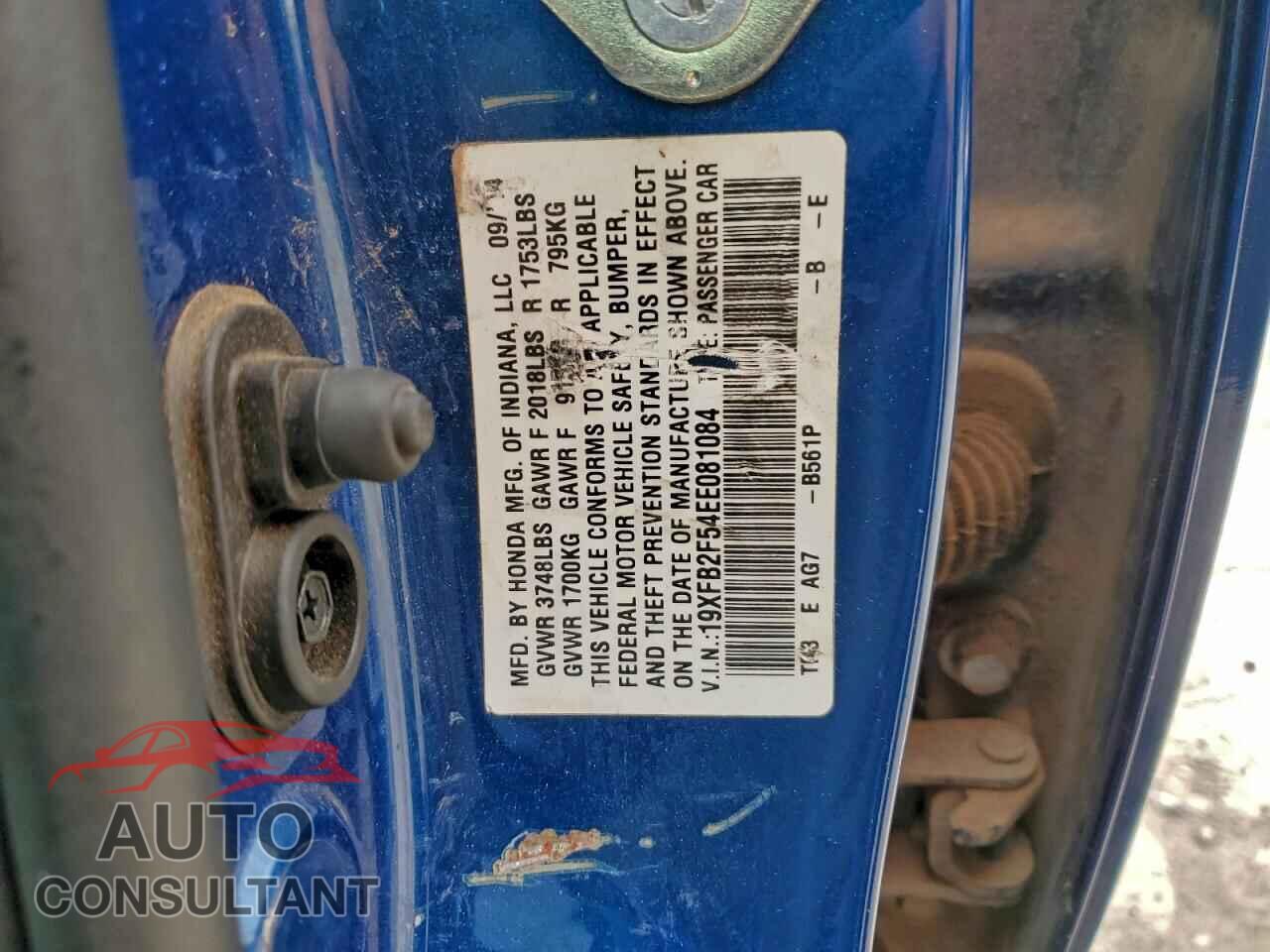 HONDA CIVIC 2014 - 19XFB2F54EE081084