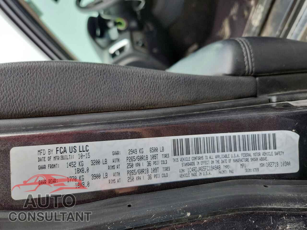 DODGE DURANGO 2015 - 1C4RDJAG5FC194948